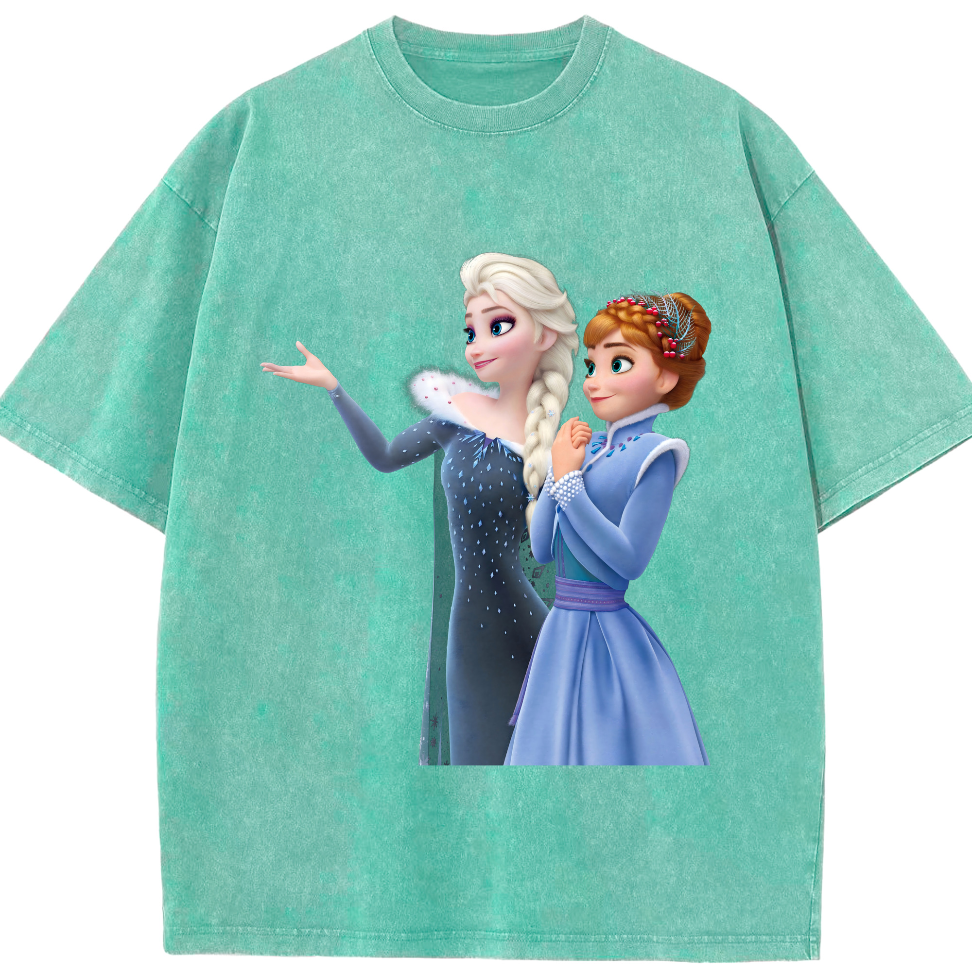 （画像用） アナと雪の女王 アンナ エルサ Frozen Anna Elsa 綿100% ヴィンテージ風 半袖Tシャツ（フロントプリント）